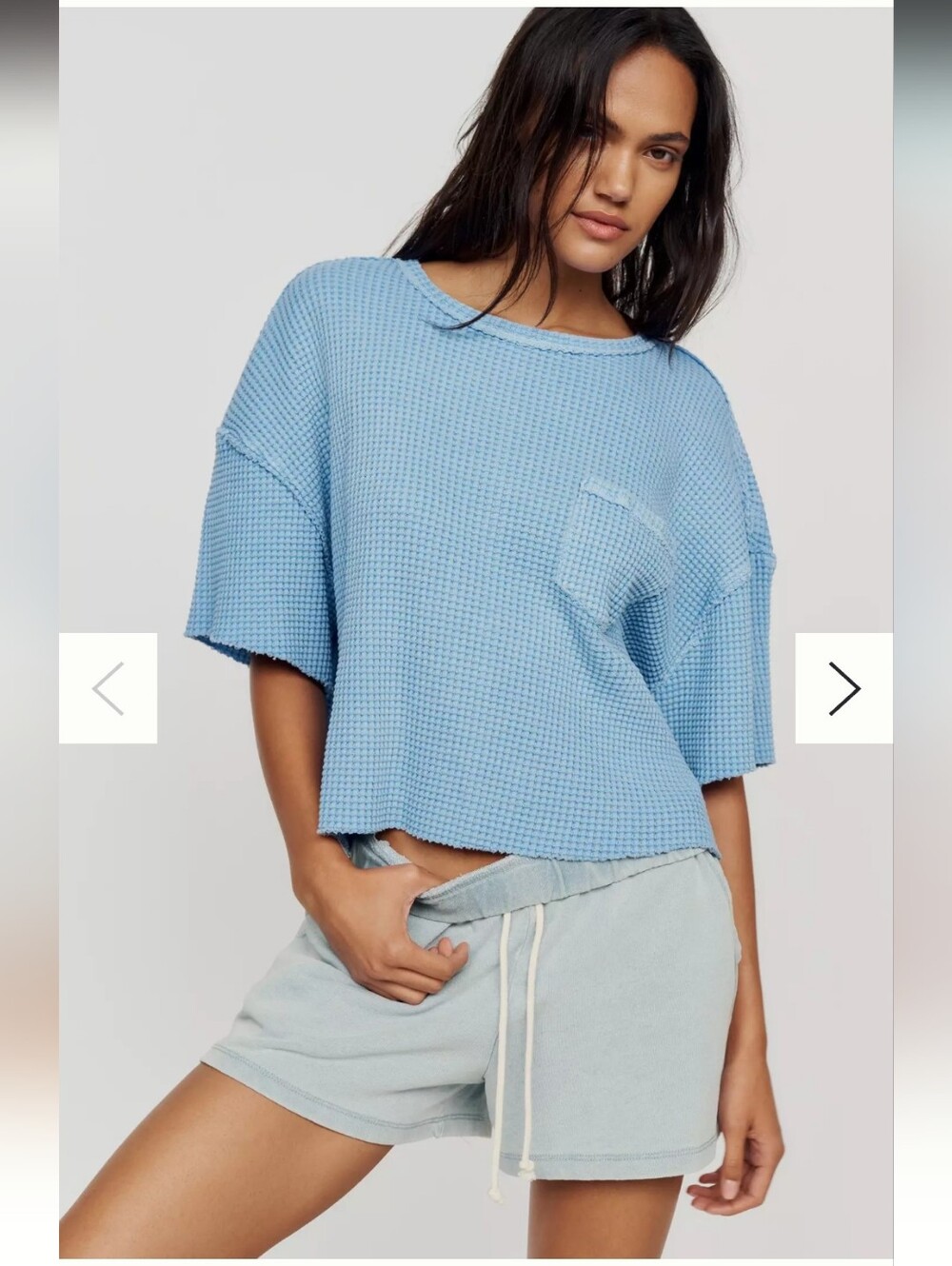 Anthropologie Pilcro Short Sleeve Waffle Tee Crop Soft Blue Relaxed Fit Size XXS